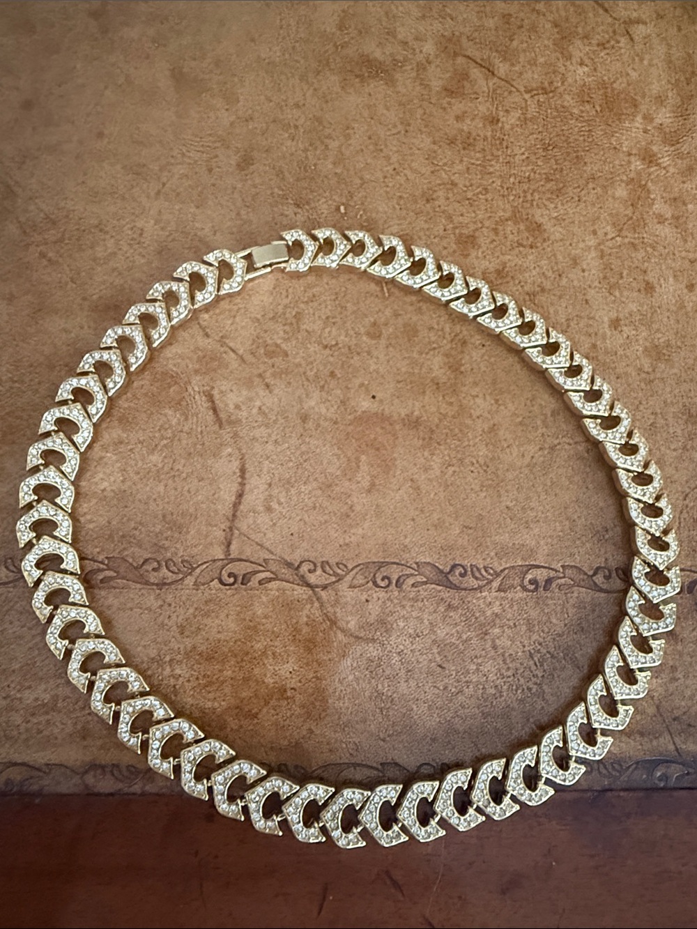 Gold Tone Pave Cuban Link Necklace